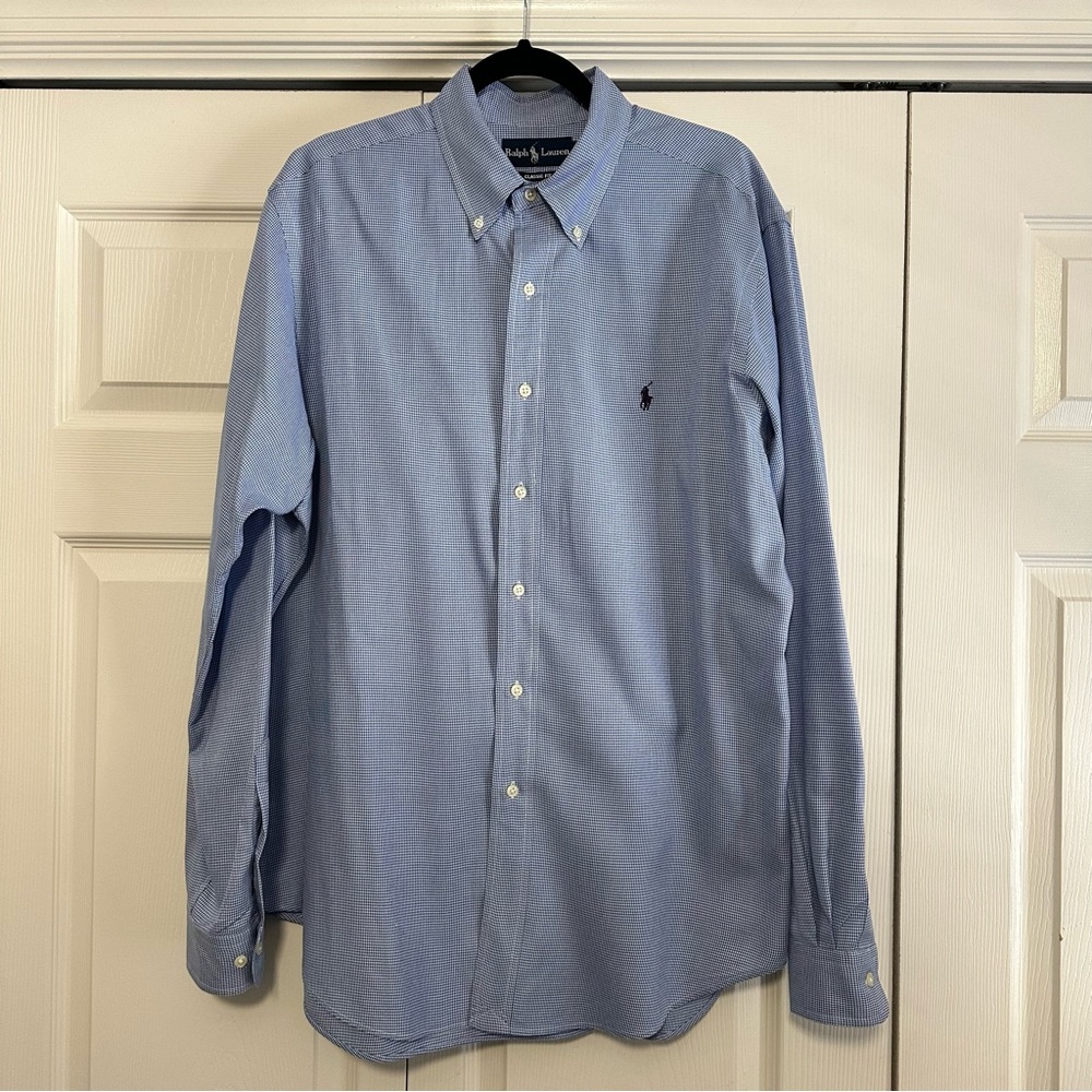 Ralph Lauren‎ Polo Men's Blue Gingham Button-Down Shirt Size 16 1/2 L EUC